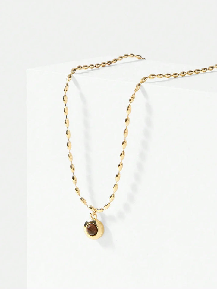 Premium Tiger Eye Necklace 18K Gold Plated Rice Bead Chain