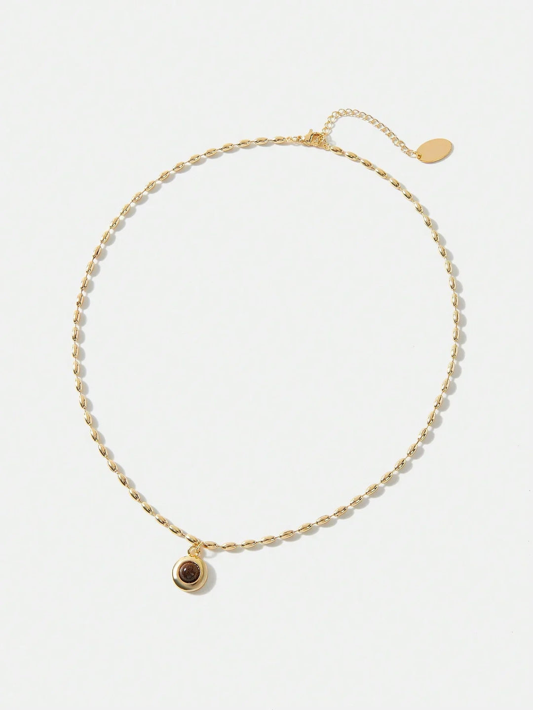 Premium Tiger Eye Necklace 18K Gold Plated Rice Bead Chain