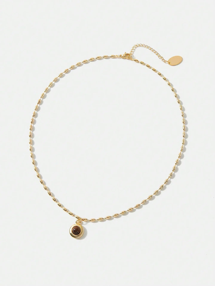 Premium Tiger Eye Necklace 18K Gold Plated Rice Bead Chain