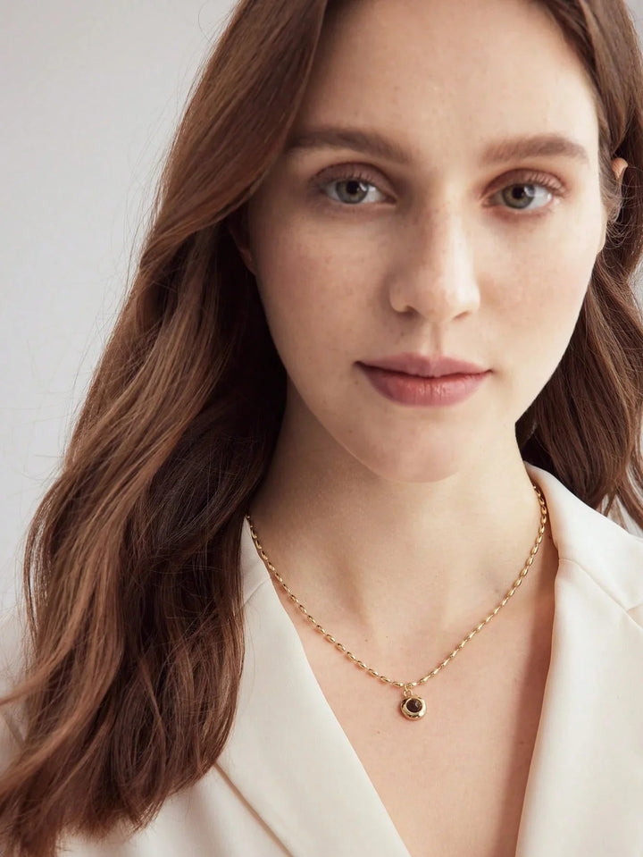 Premium Tiger Eye Necklace 18K Gold Plated Rice Bead Chain