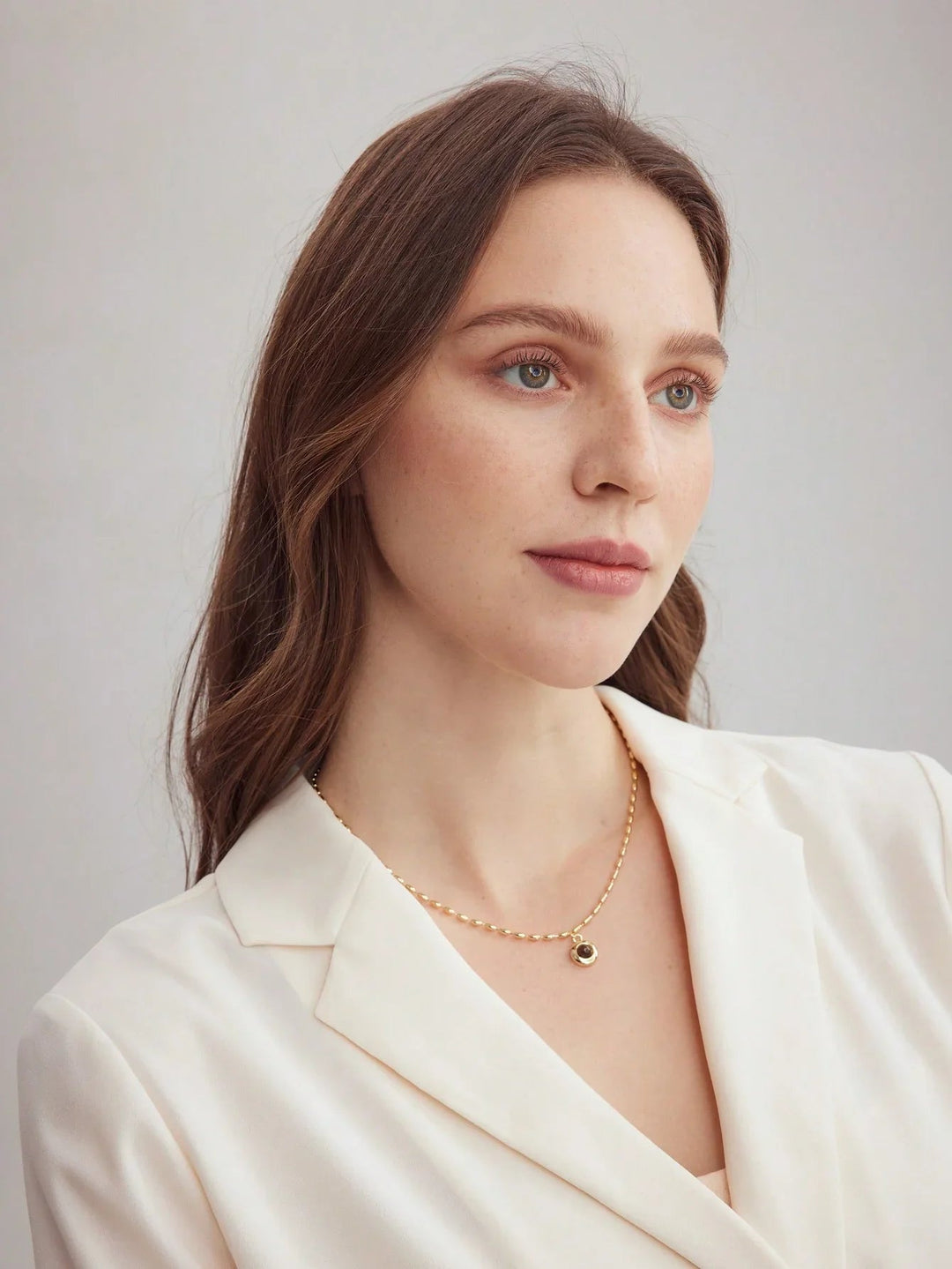 Premium Tiger Eye Necklace 18K Gold Plated Rice Bead Chain