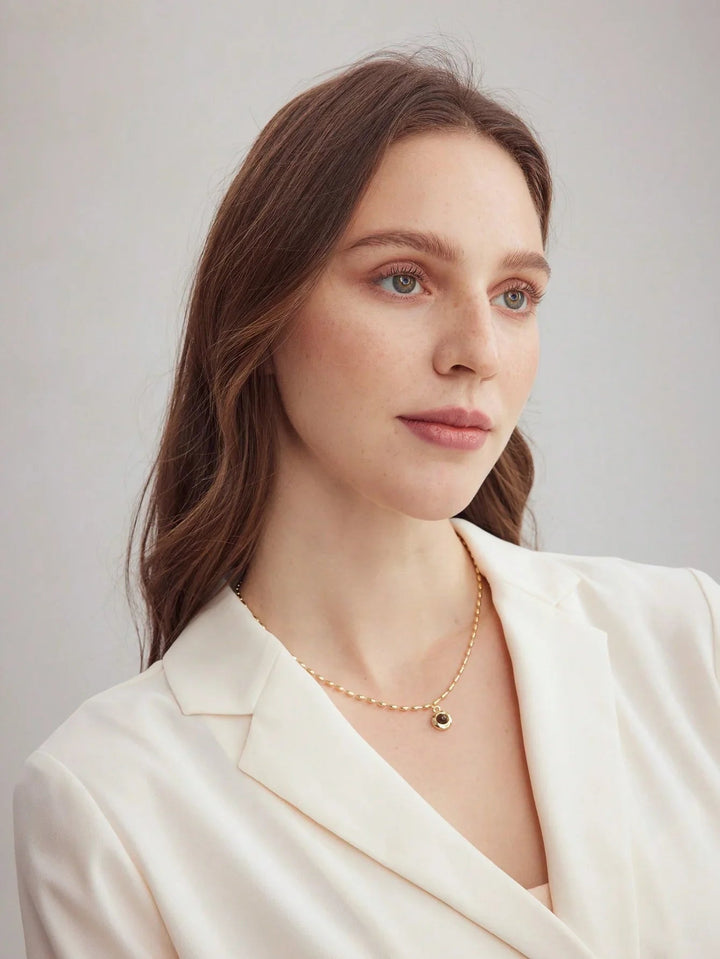 Premium Tiger Eye Necklace 18K Gold Plated Rice Bead Chain