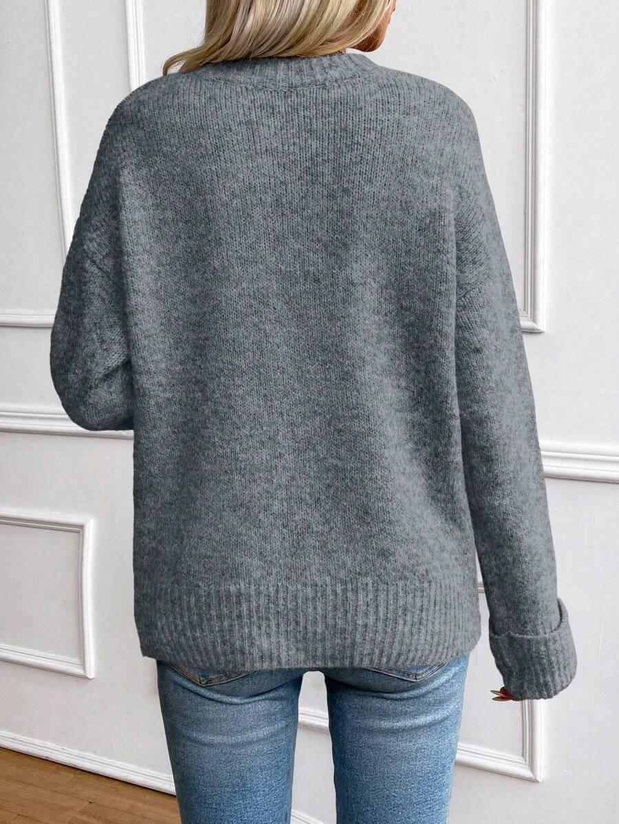 Solid Color Long Sleeve Sweater Cozy Everyday Knit Pullover