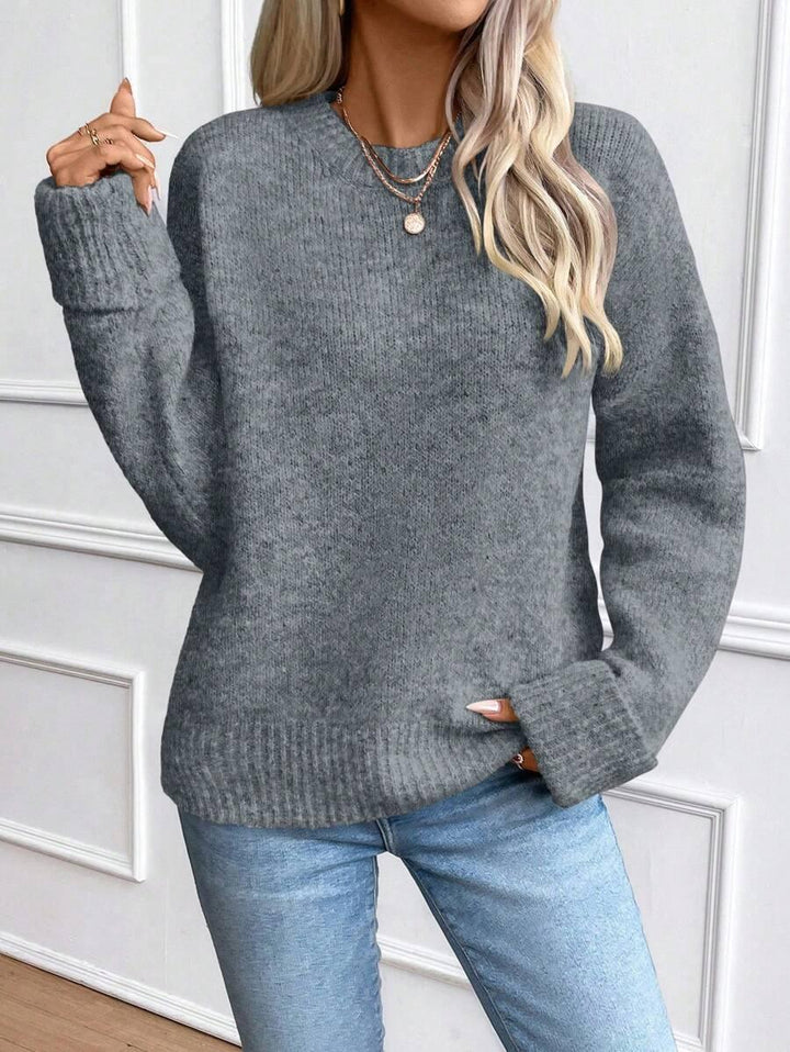 Solid Color Long Sleeve Sweater Cozy Everyday Knit Pullover