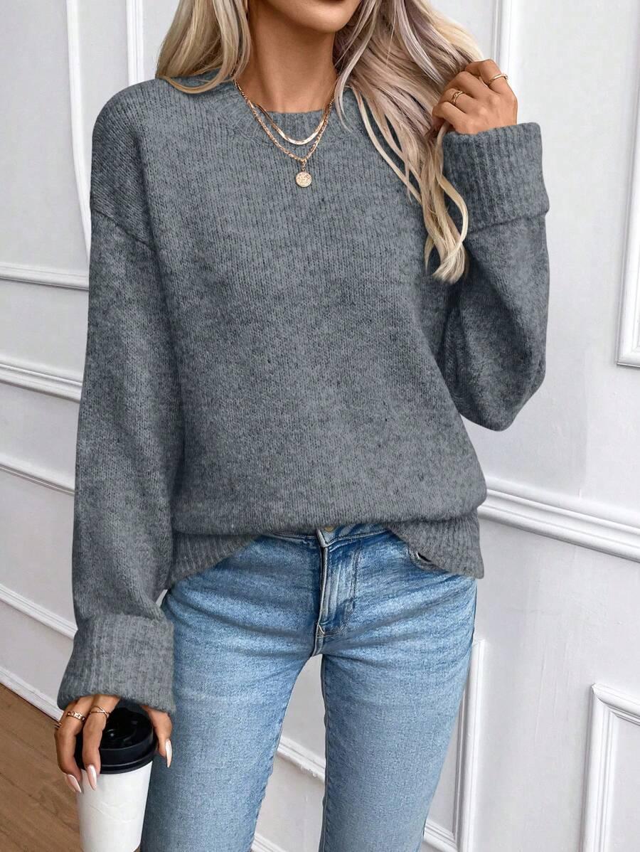 Solid Color Long Sleeve Sweater Cozy Everyday Knit Pullover