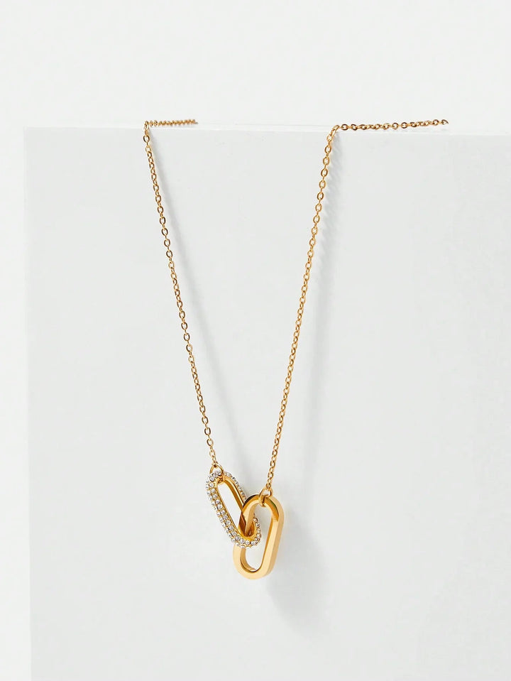 Gold Plated Cubic Zirconia Geometric Necklace Elegant Shine