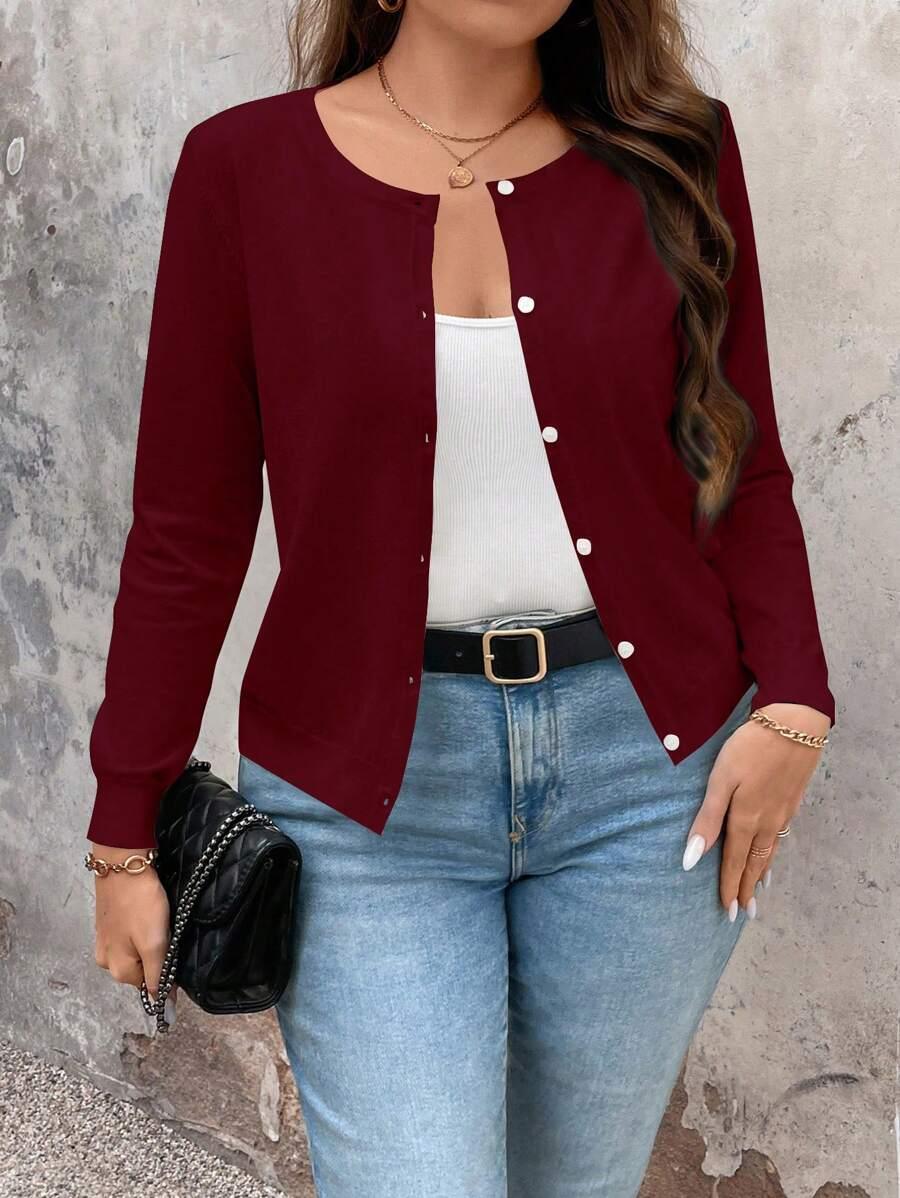 Plus Size Cardigan Apricot Long Sleeve Single Breasted Cozy