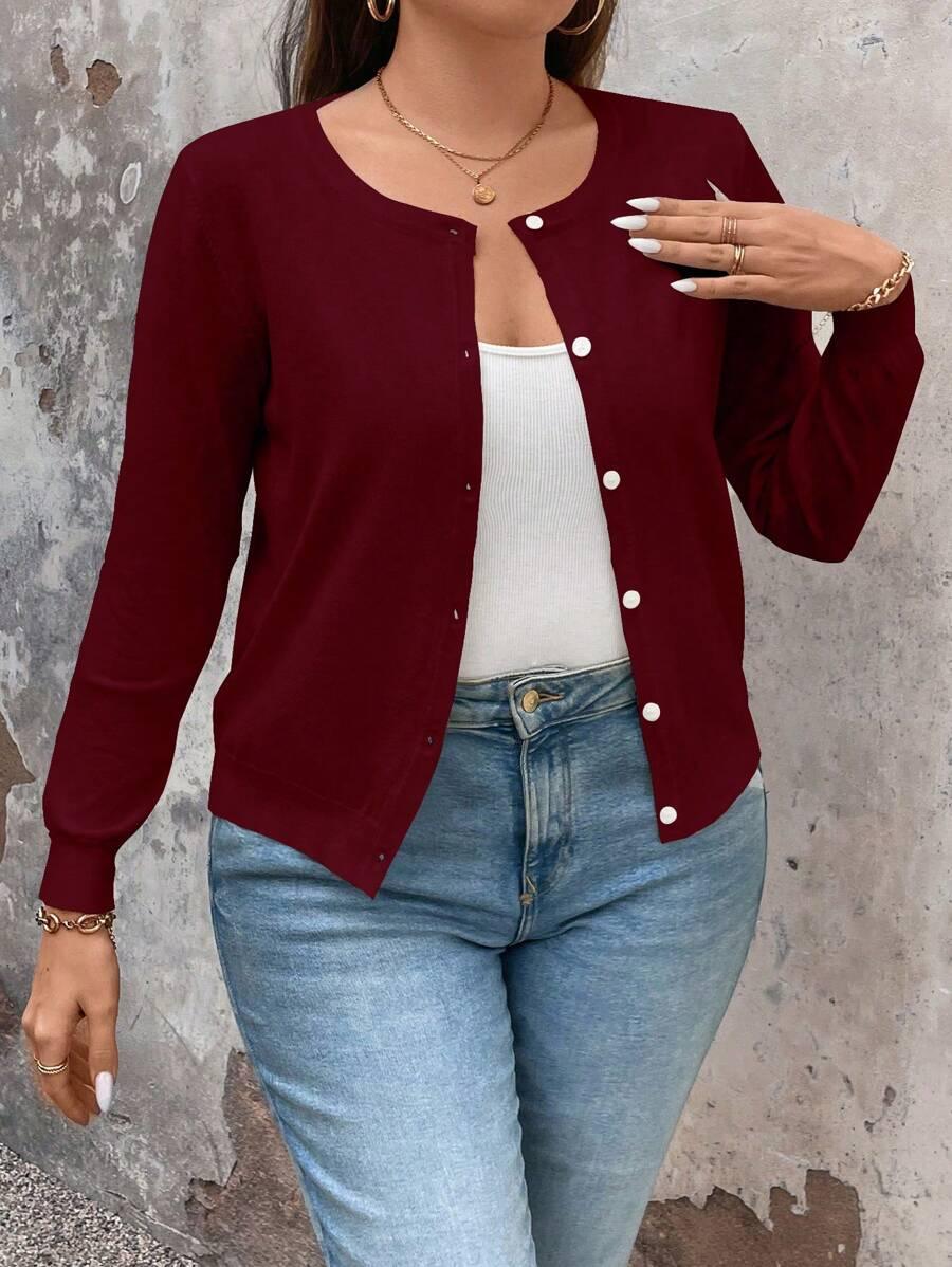 Plus Size Cardigan Apricot Long Sleeve Single Breasted Cozy