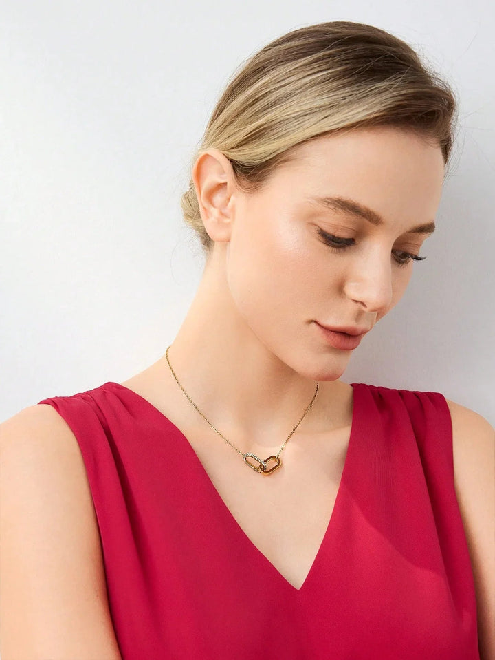 Gold Plated Cubic Zirconia Geometric Necklace Elegant Shine