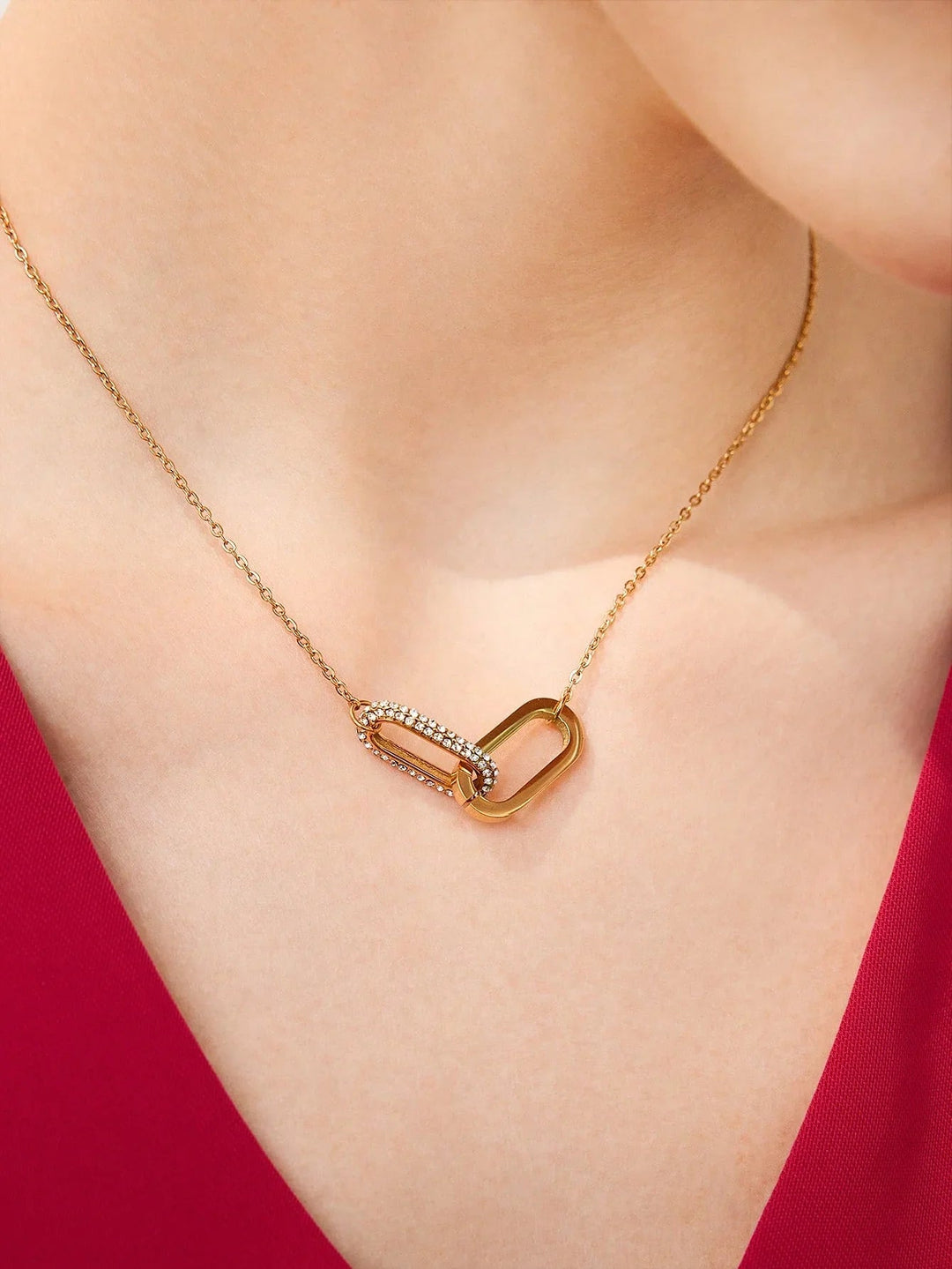 Gold Plated Cubic Zirconia Geometric Necklace Elegant Shine