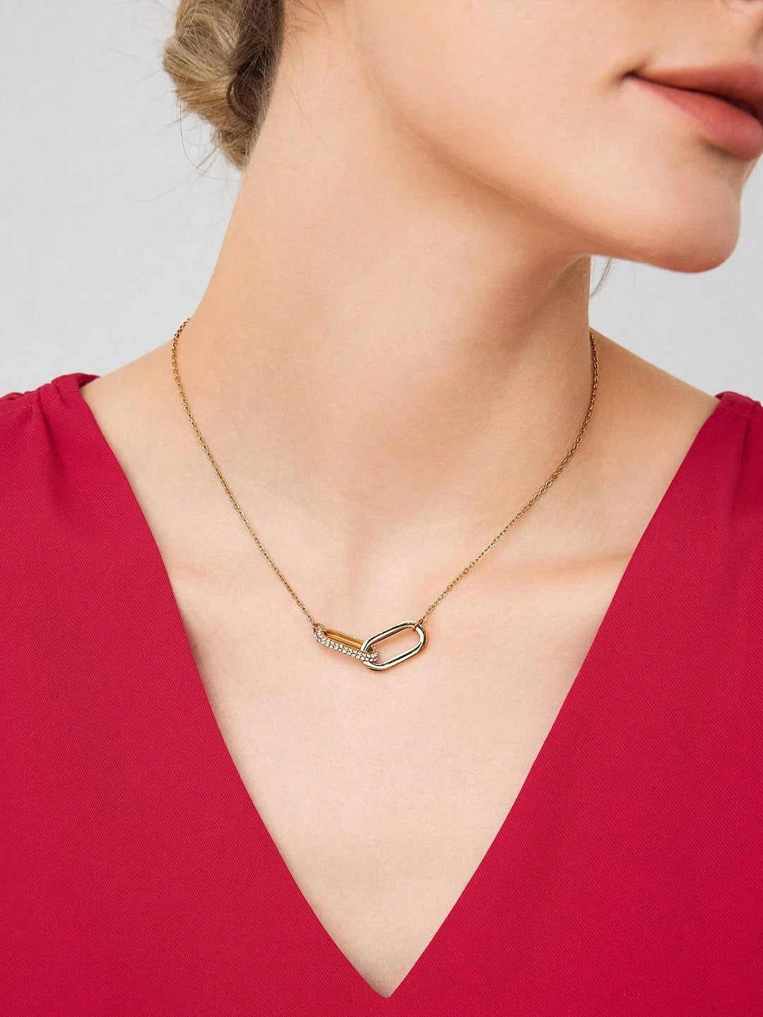 Gold Plated Cubic Zirconia Geometric Necklace Elegant Shine