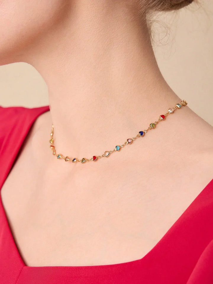 Sweet Heart Necklace Gold Plated Delicate Chain Sparkle