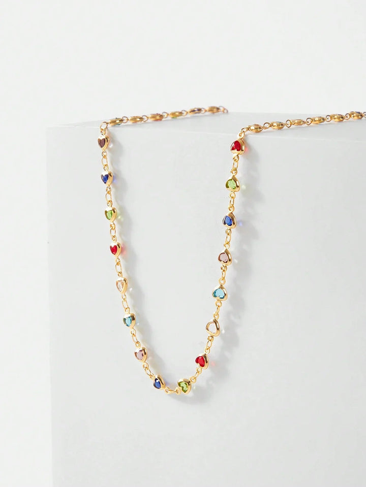 Sweet Heart Necklace Gold Plated Delicate Chain Sparkle