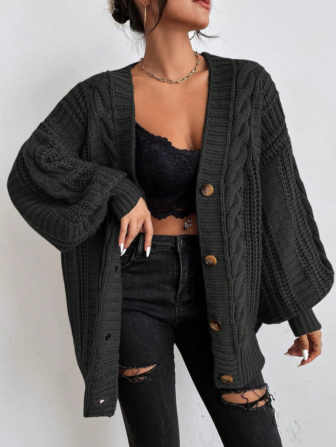 Hearthside Cable Knit Slouch Cardigan