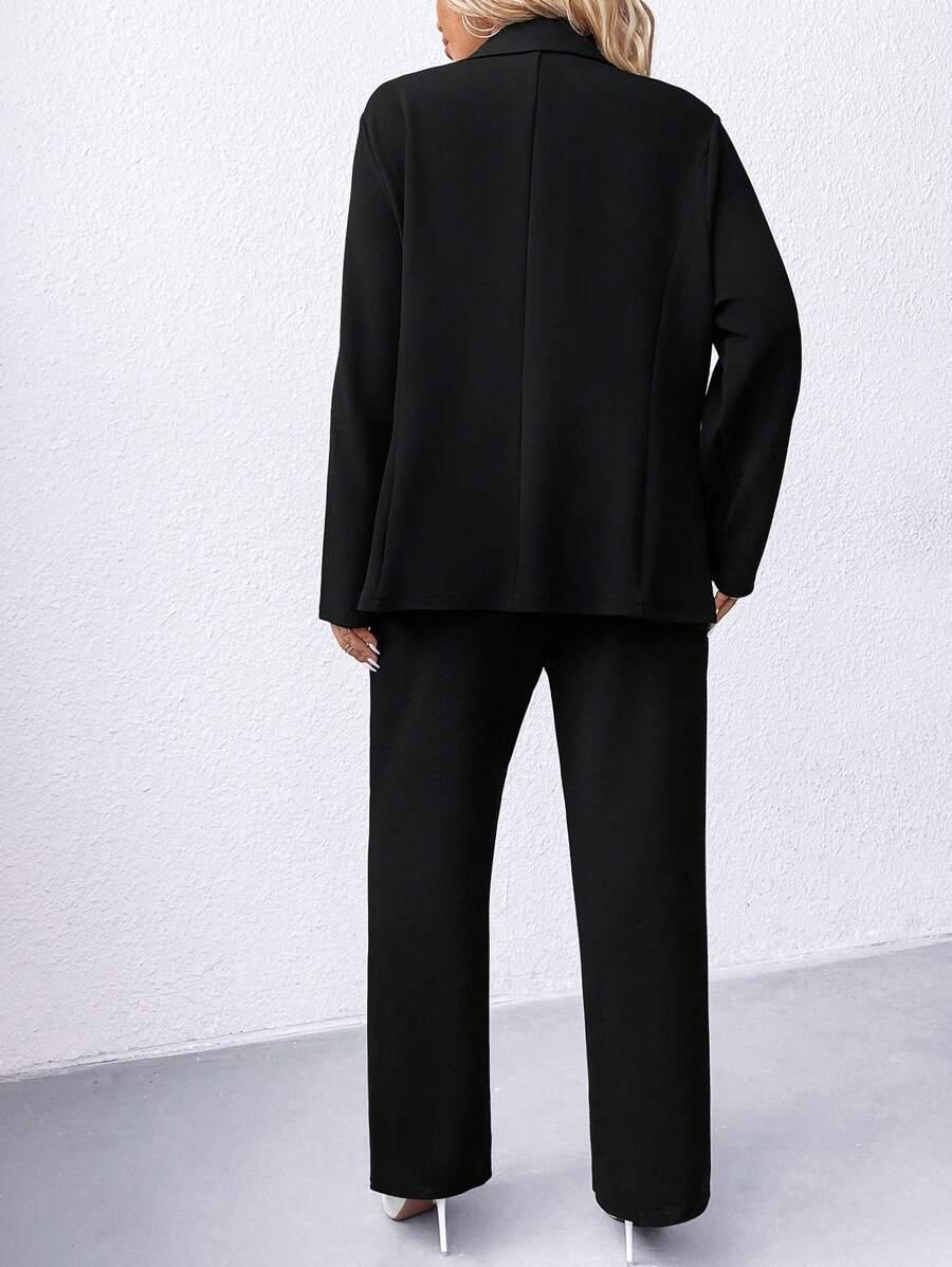 Plus Size Navy Blazer Notched Collar Office Ready Essential