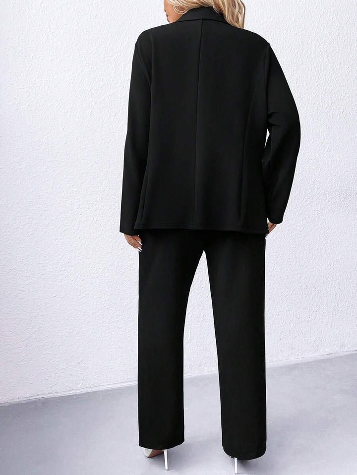 Plus Size Navy Blazer Notched Collar Office Ready Essential