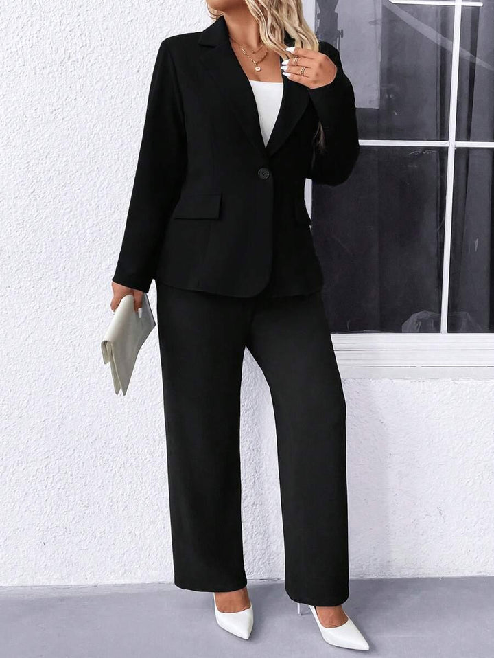 Plus Size Navy Blazer Notched Collar Office Ready Essential