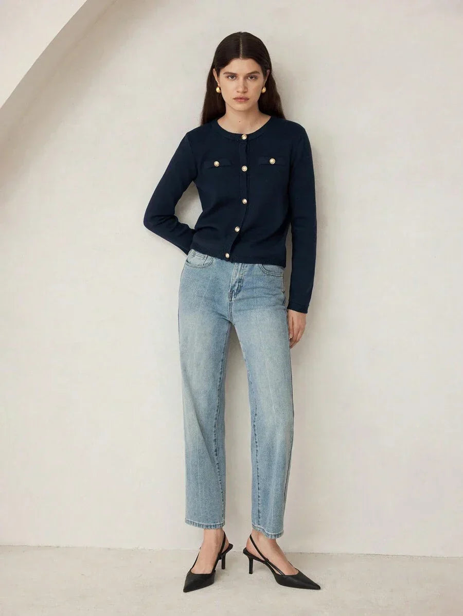 Knit Cardigan With Button Front For Workwear Comfort