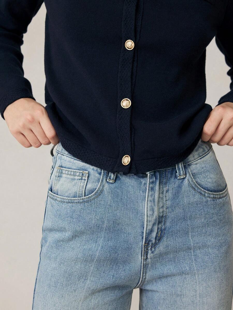 Knit Cardigan With Button Front For Workwear Comfort