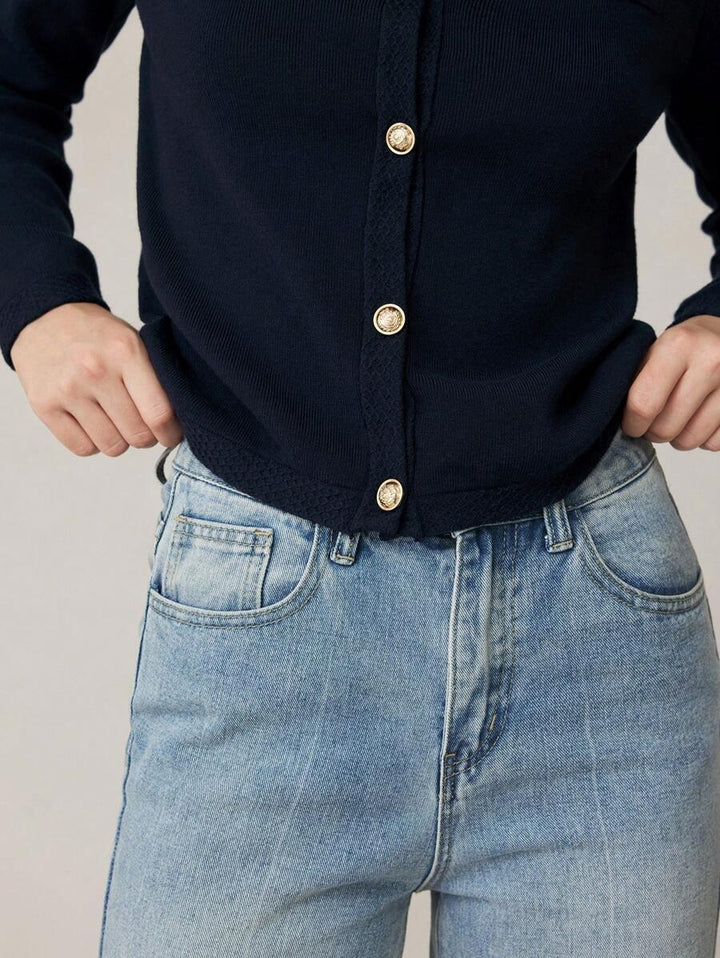 Knit Cardigan With Button Front For Workwear Comfort