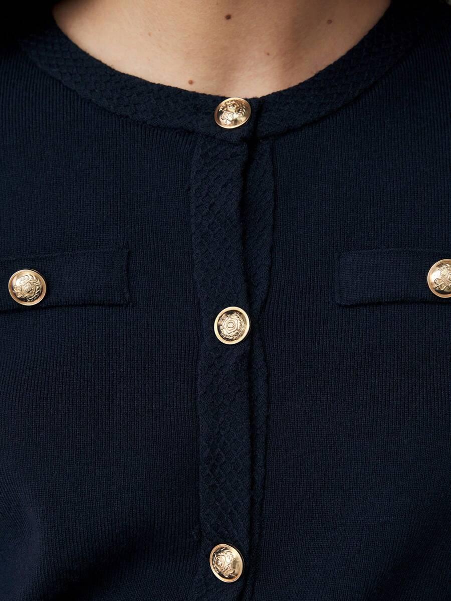 Knit Cardigan With Button Front For Workwear Comfort