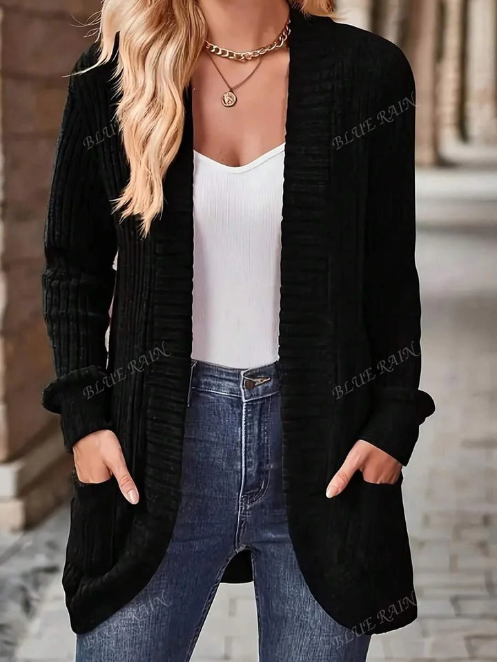 Plus Size Solid Color Knit Cardigan With Pockets Soft Cozy