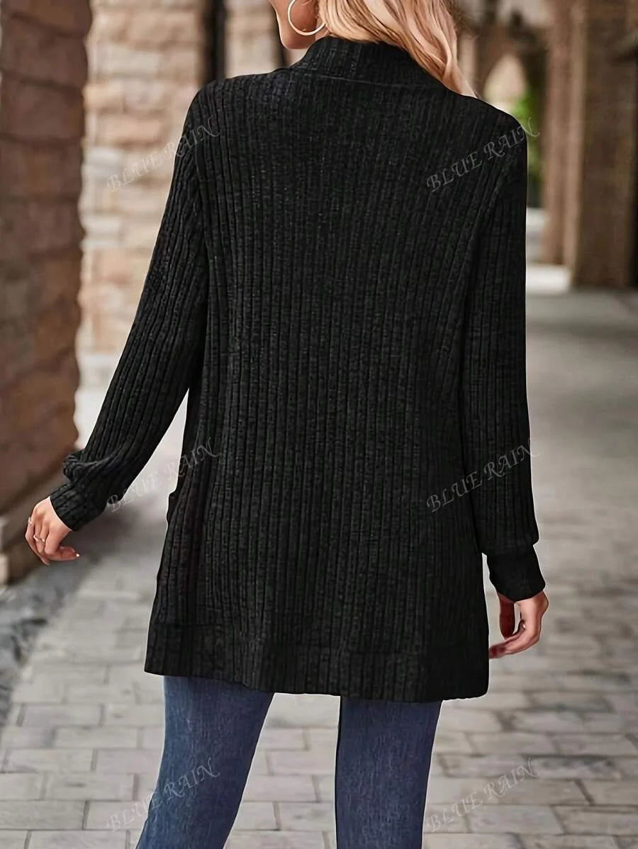 Plus Size Solid Color Knit Cardigan With Pockets Soft Cozy