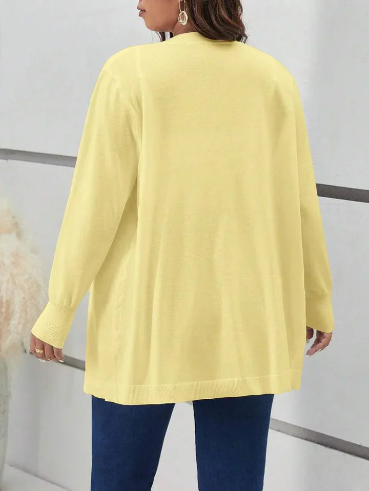 Cozy Open Front Black Knit Cardigan Thigh Length For Fall