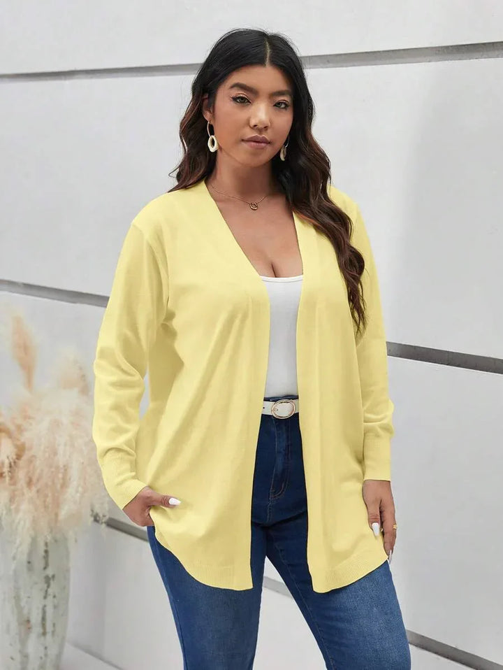 Cozy Open Front Black Knit Cardigan Thigh Length For Fall