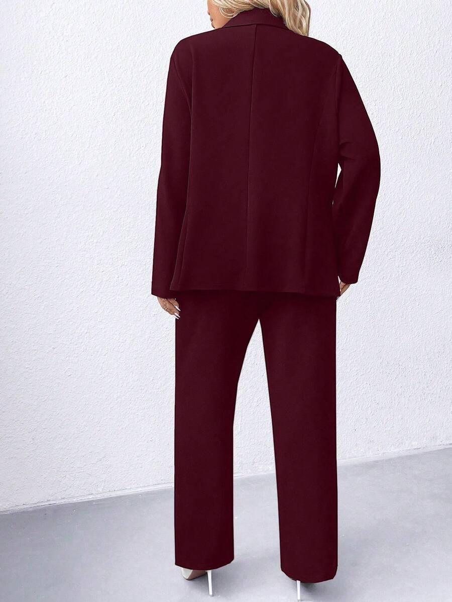 Plus Size Navy Blazer Notched Collar Office Ready Essential