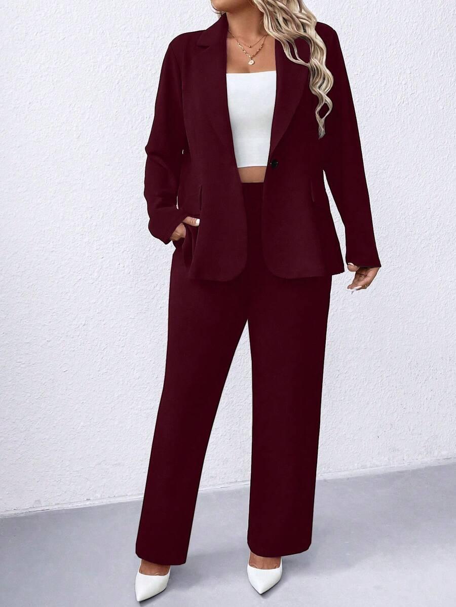 Plus Size Navy Blazer Notched Collar Office Ready Essential