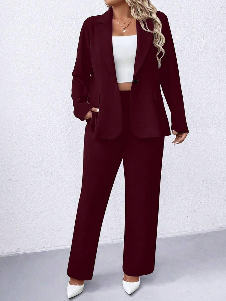 Plus Size Navy Blazer Notched Collar Office Ready Essential