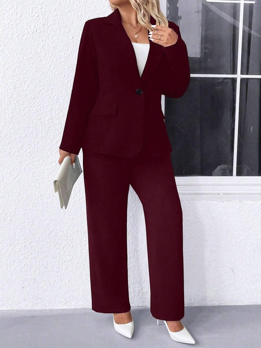 Plus Size Navy Blazer Notched Collar Office Ready Essential