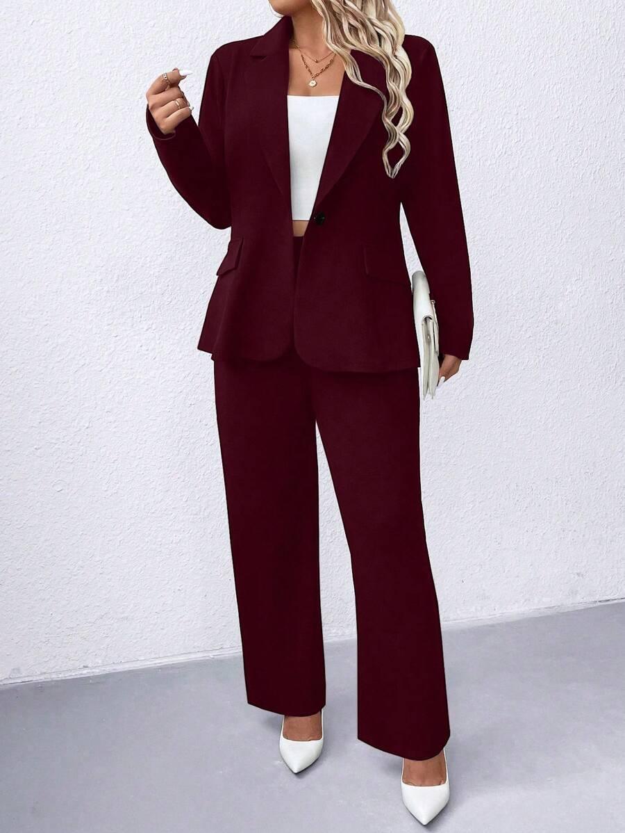 Plus Size Navy Blazer Notched Collar Office Ready Essential