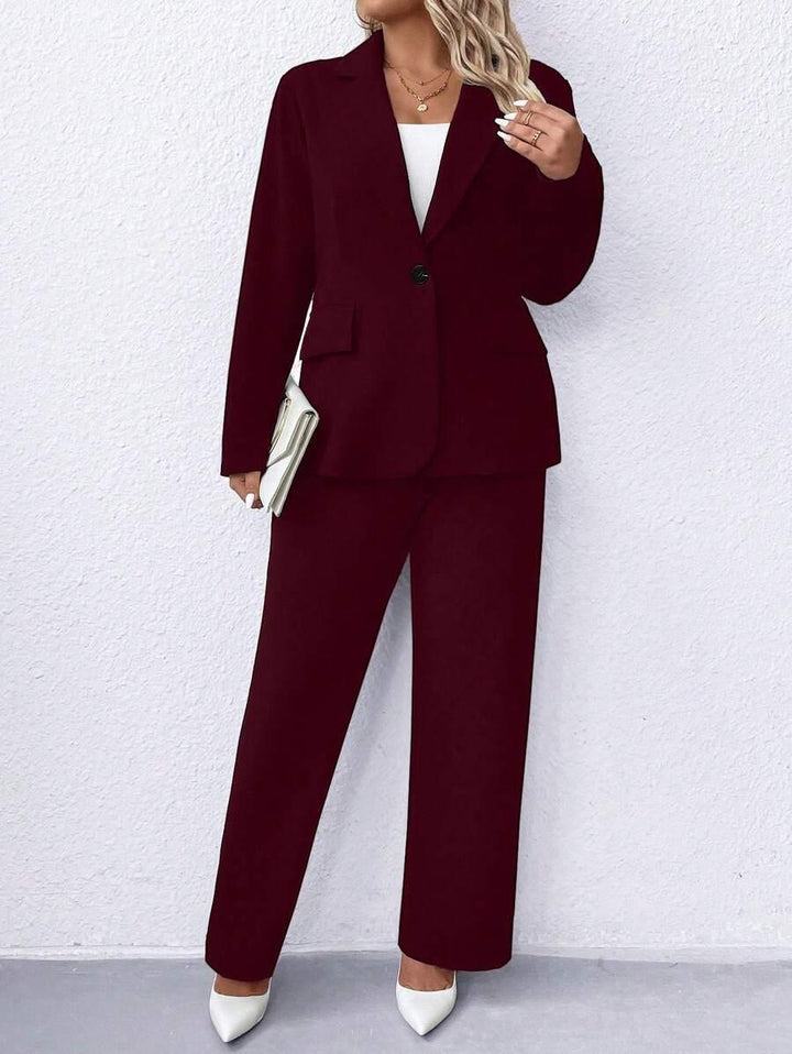 Plus Size Navy Blazer Notched Collar Office Ready Essential