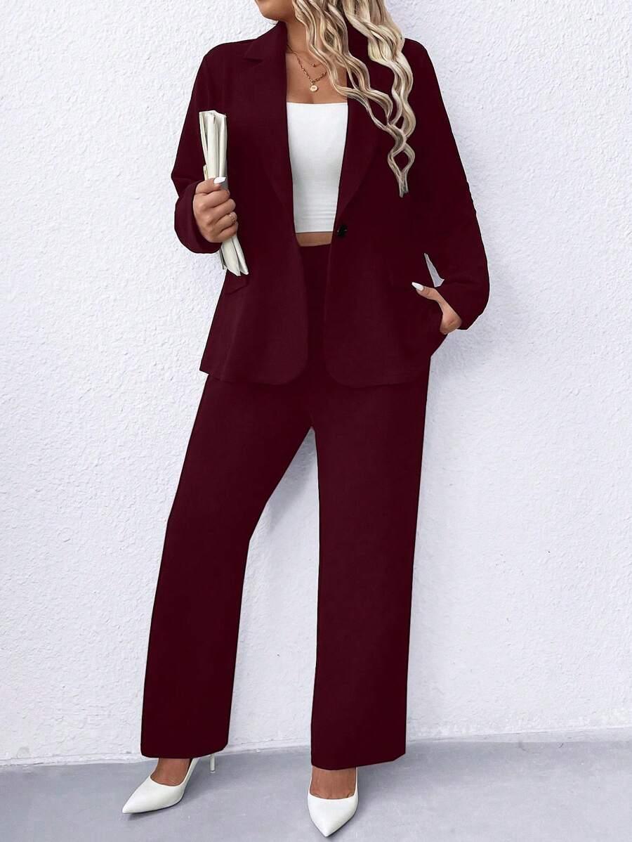 Plus Size Navy Blazer Notched Collar Office Ready Essential