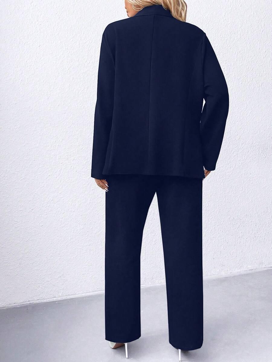 Plus Size Navy Blazer Notched Collar Office Ready Essential