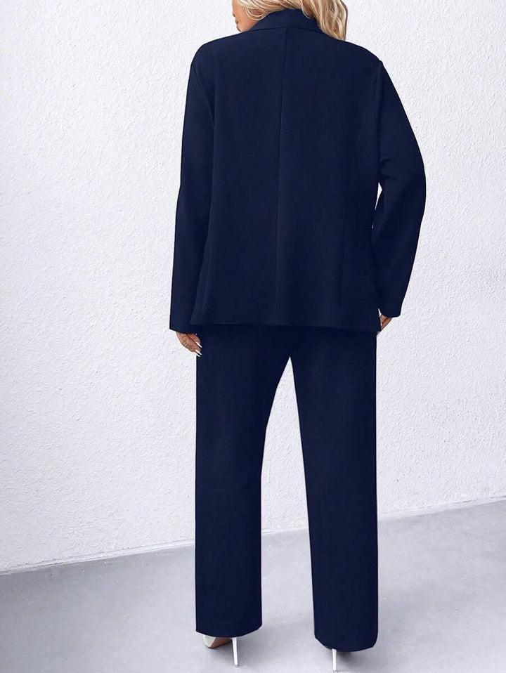 Plus Size Navy Blazer Notched Collar Office Ready Essential