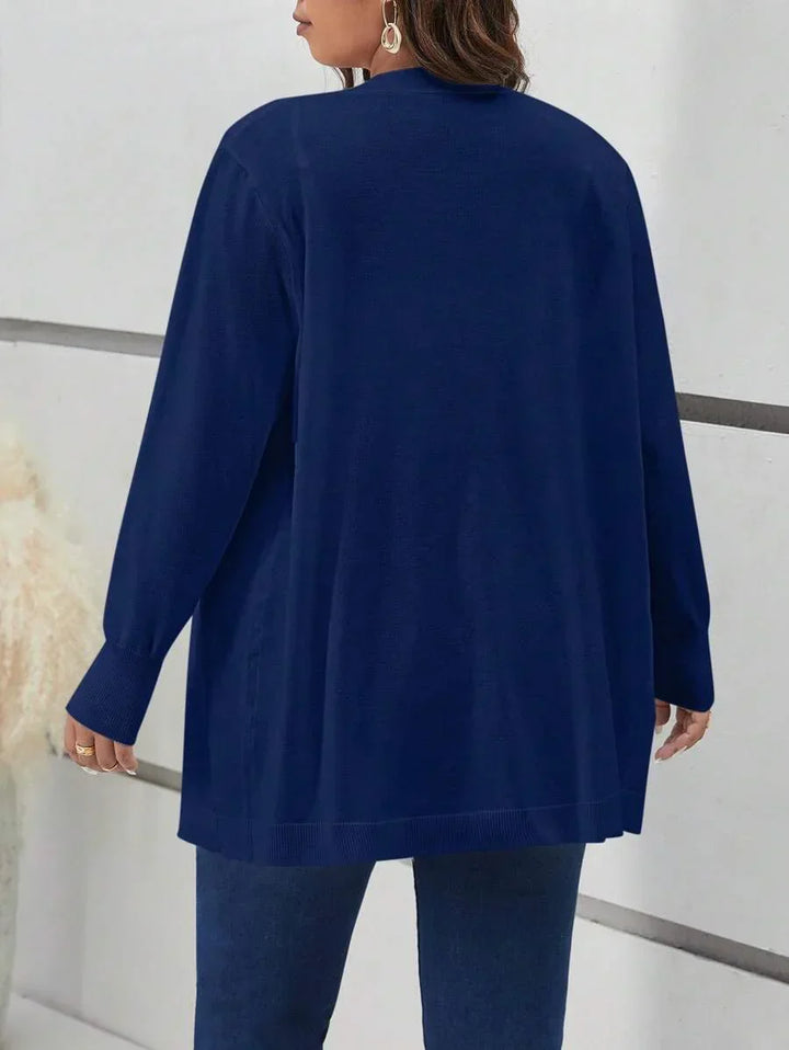 Cozy Open Front Black Knit Cardigan Thigh Length For Fall