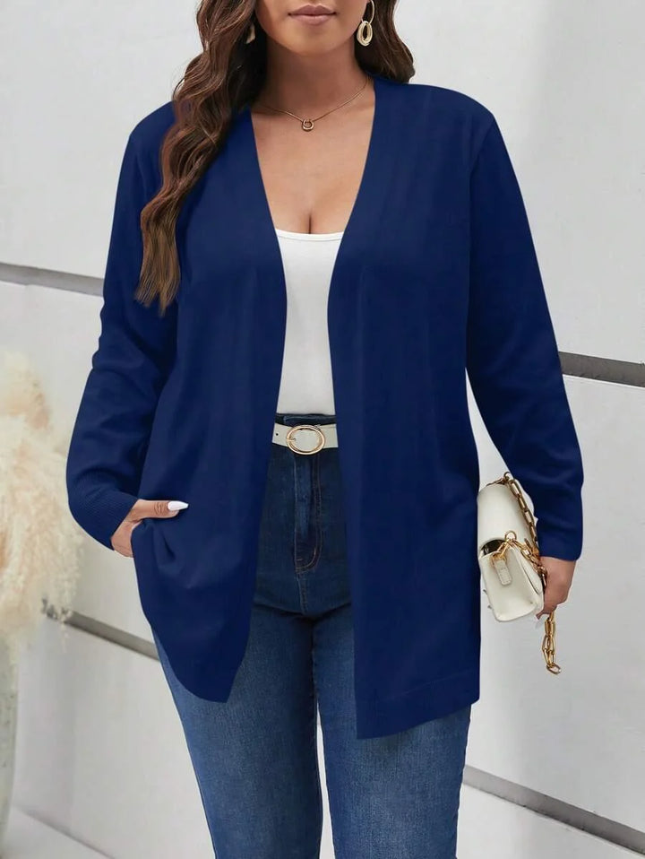 Cozy Open Front Black Knit Cardigan Thigh Length For Fall