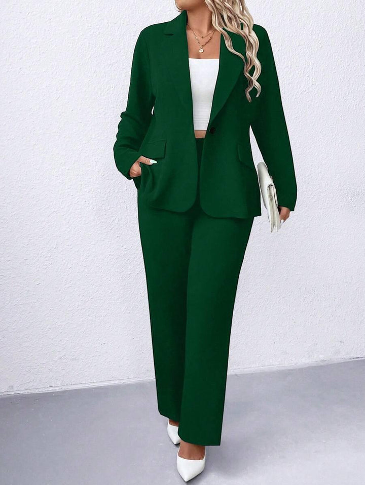 Plus Size Navy Blazer Notched Collar Office Ready Essential