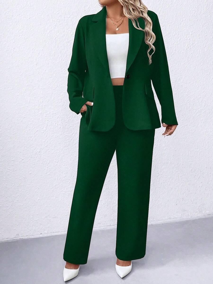 Plus Size Navy Blazer Notched Collar Office Ready Essential