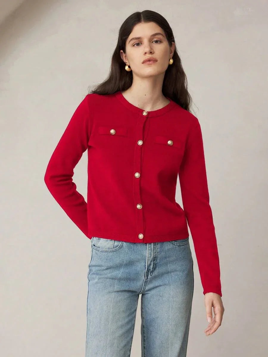 Knit Cardigan With Button Front For Workwear Comfort