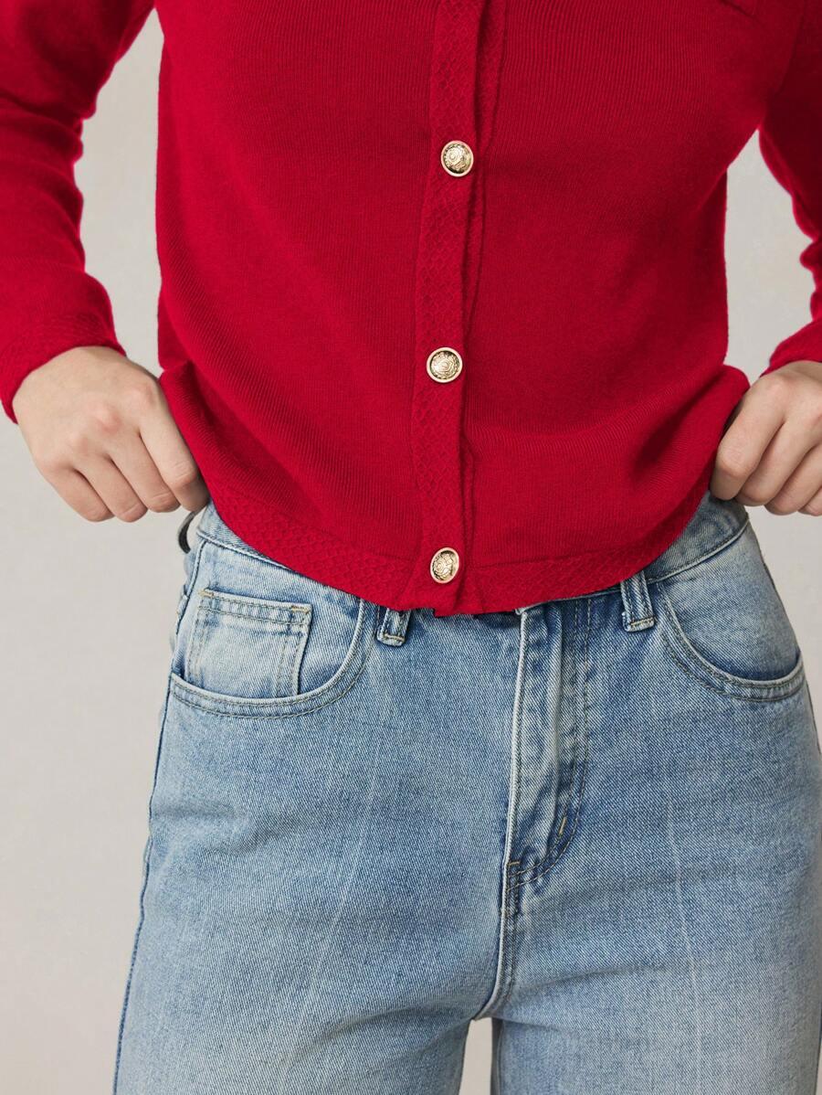 Knit Cardigan With Button Front For Workwear Comfort