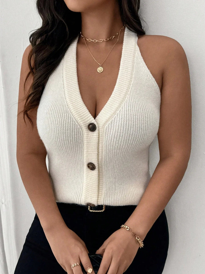 Plus Size V Neck Knitted Sweater Vest Warmth And Comfort