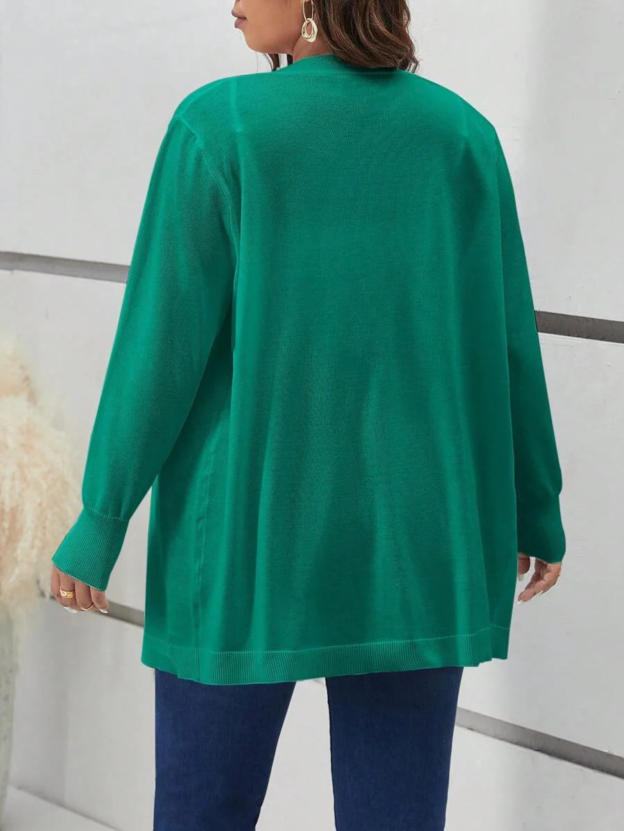 Cozy Open Front Black Knit Cardigan Thigh Length For Fall