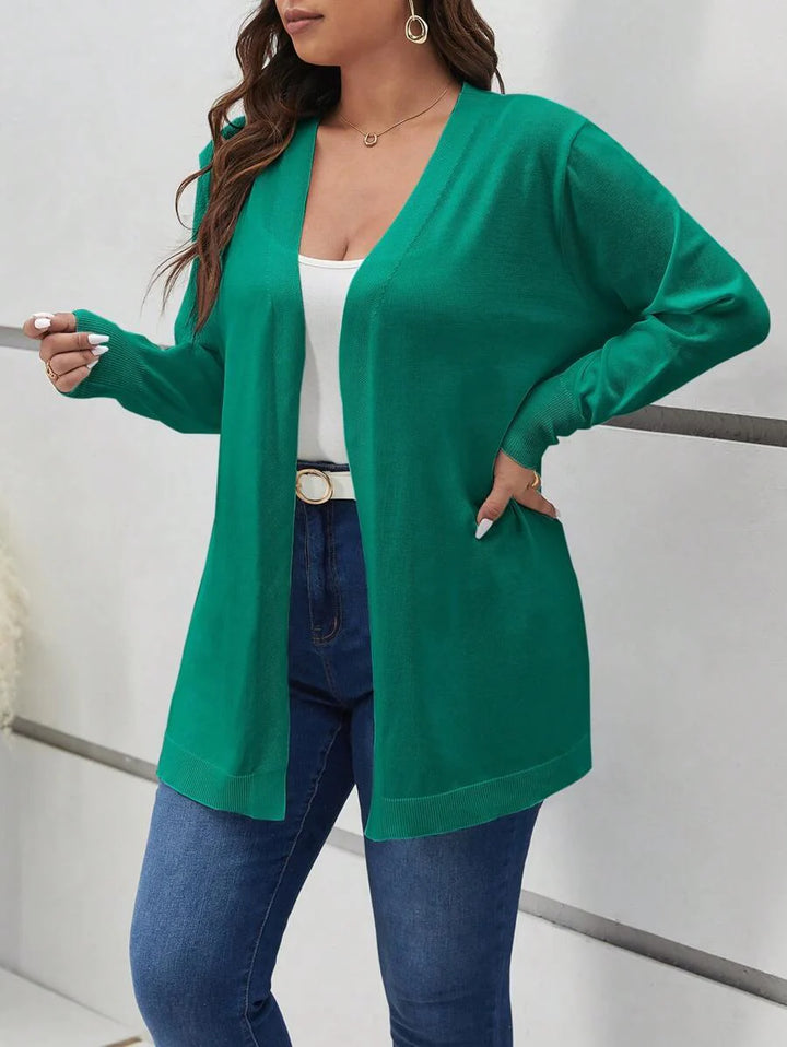 Cozy Open Front Black Knit Cardigan Thigh Length For Fall