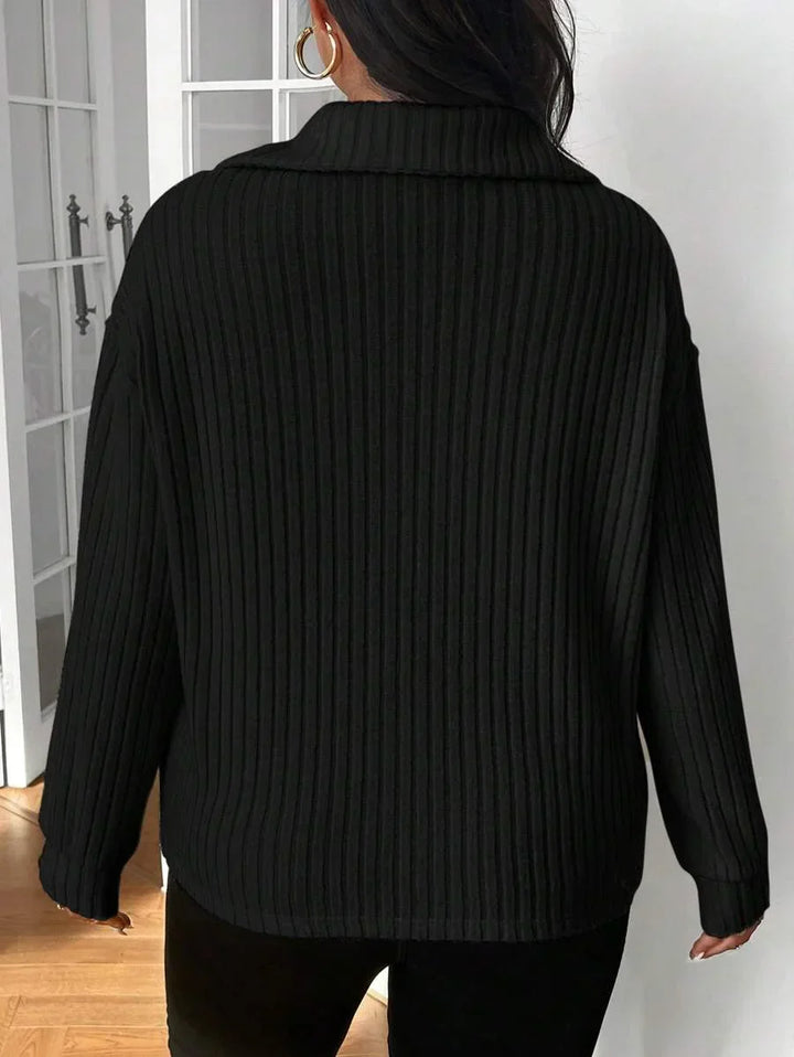 Plus Size Fuzzy Collar Quarter Zip Cozy Sweater