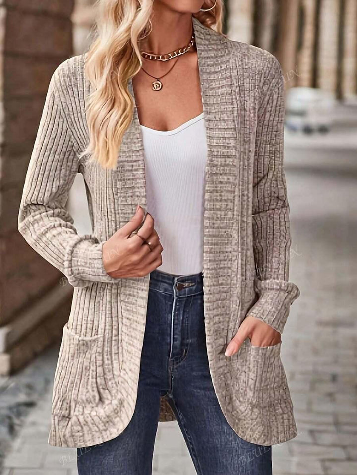 Plus Size Solid Color Knit Cardigan With Pockets Soft Cozy