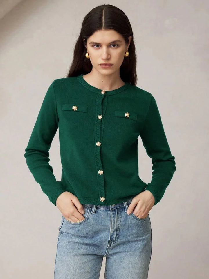 Knit Cardigan With Button Front For Workwear Comfort